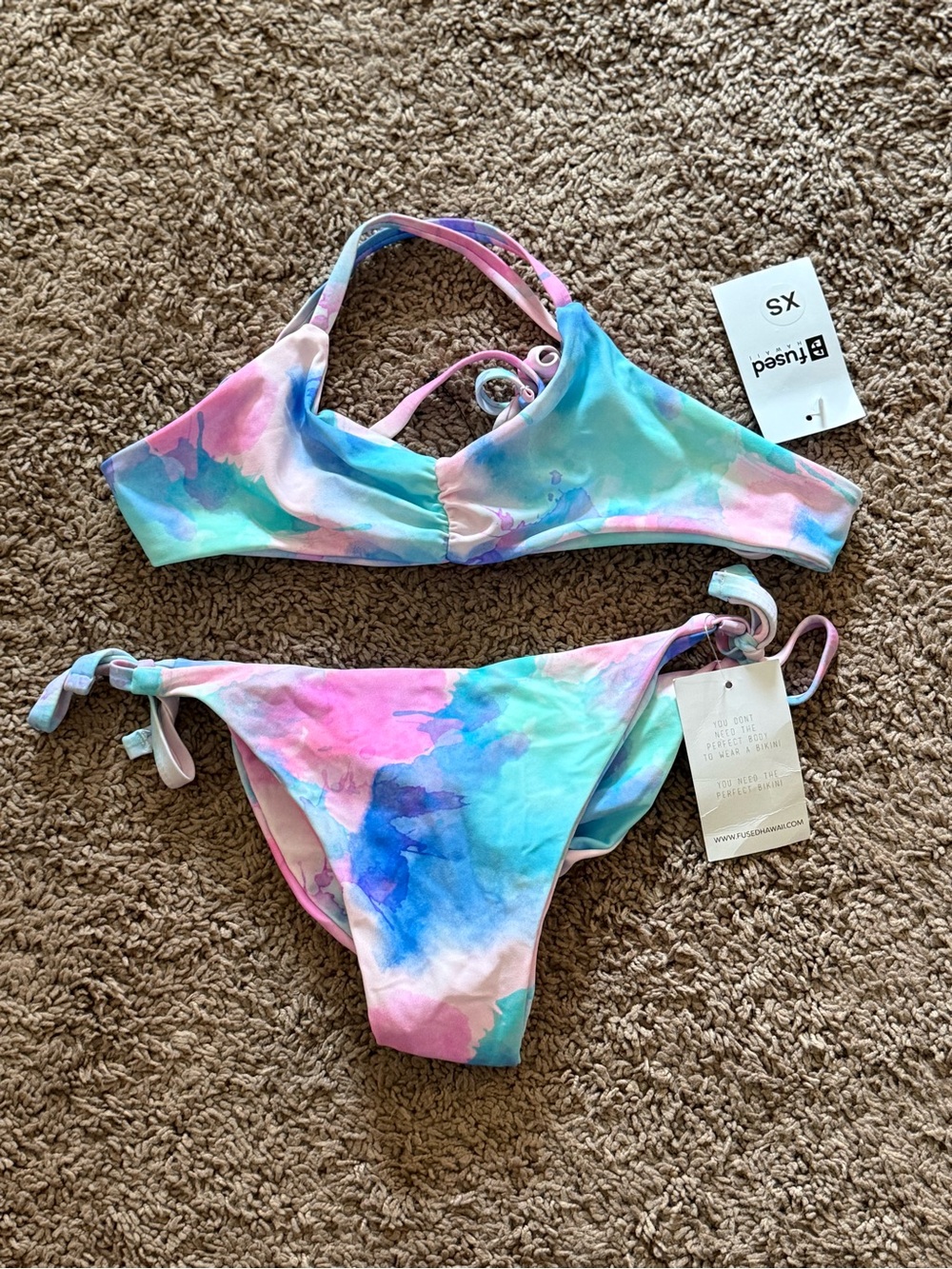 Fused Hawaii Plunge Bikini Set in Pastel Watercolor Print